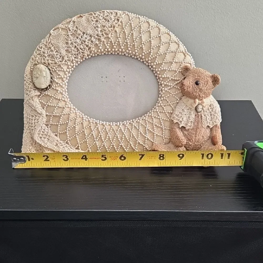 Vintage Style Lace Photo Frame with Teddy Bear